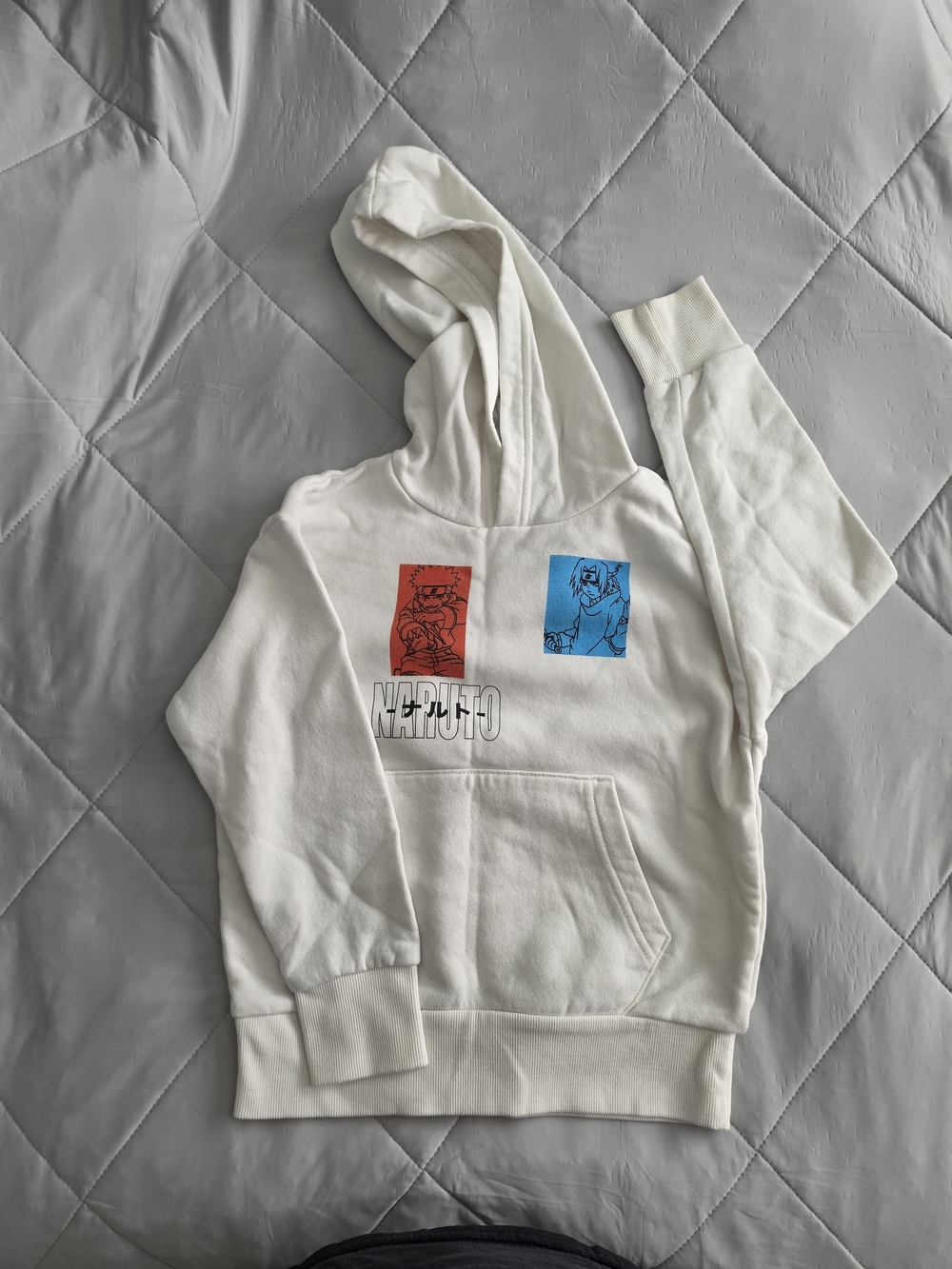 Old Navy White Kids Hoodie Sweatshirt with Red & Blue Naruto Panels